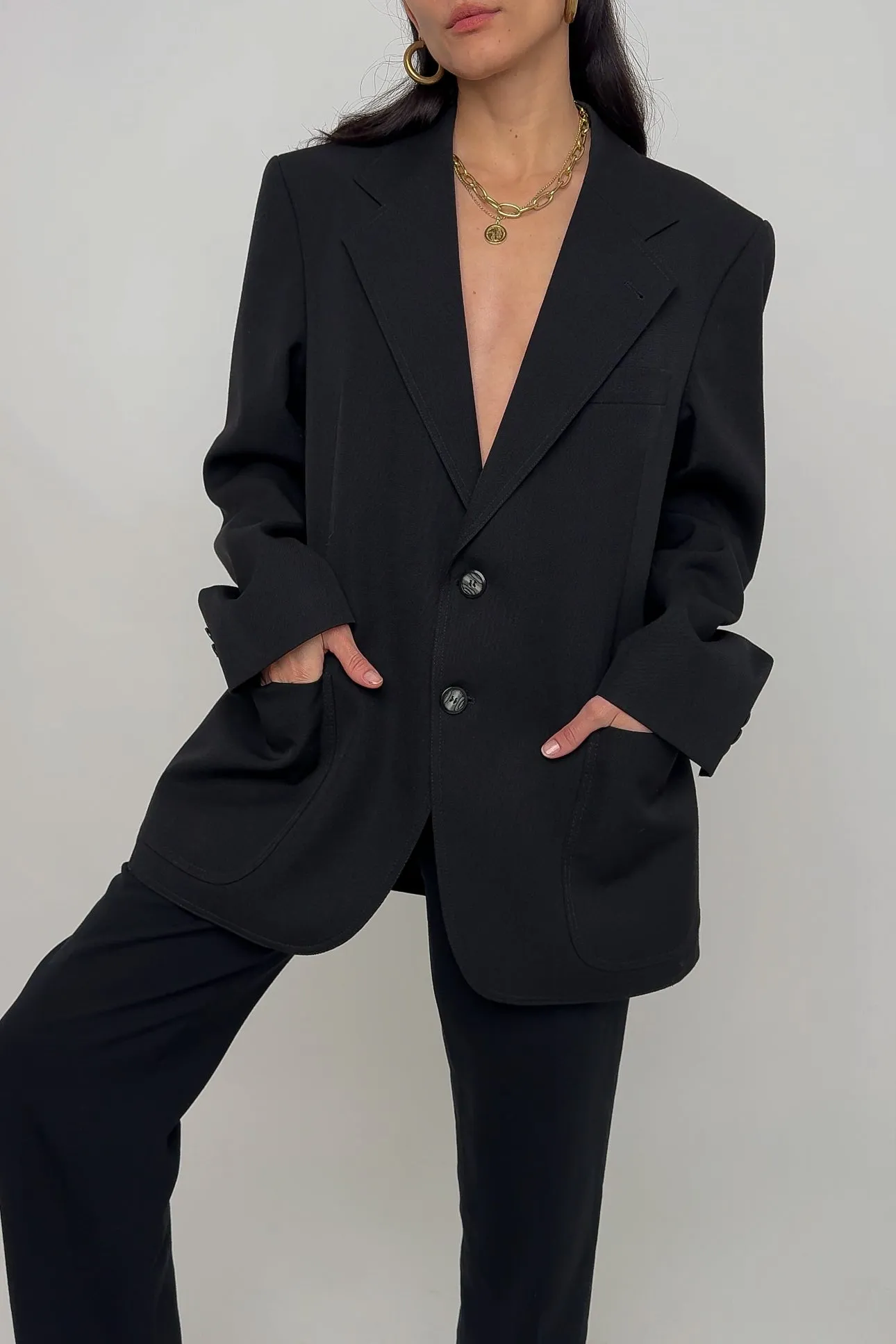 Vintage Onyx Wool Blend Patch Pocket Blazer