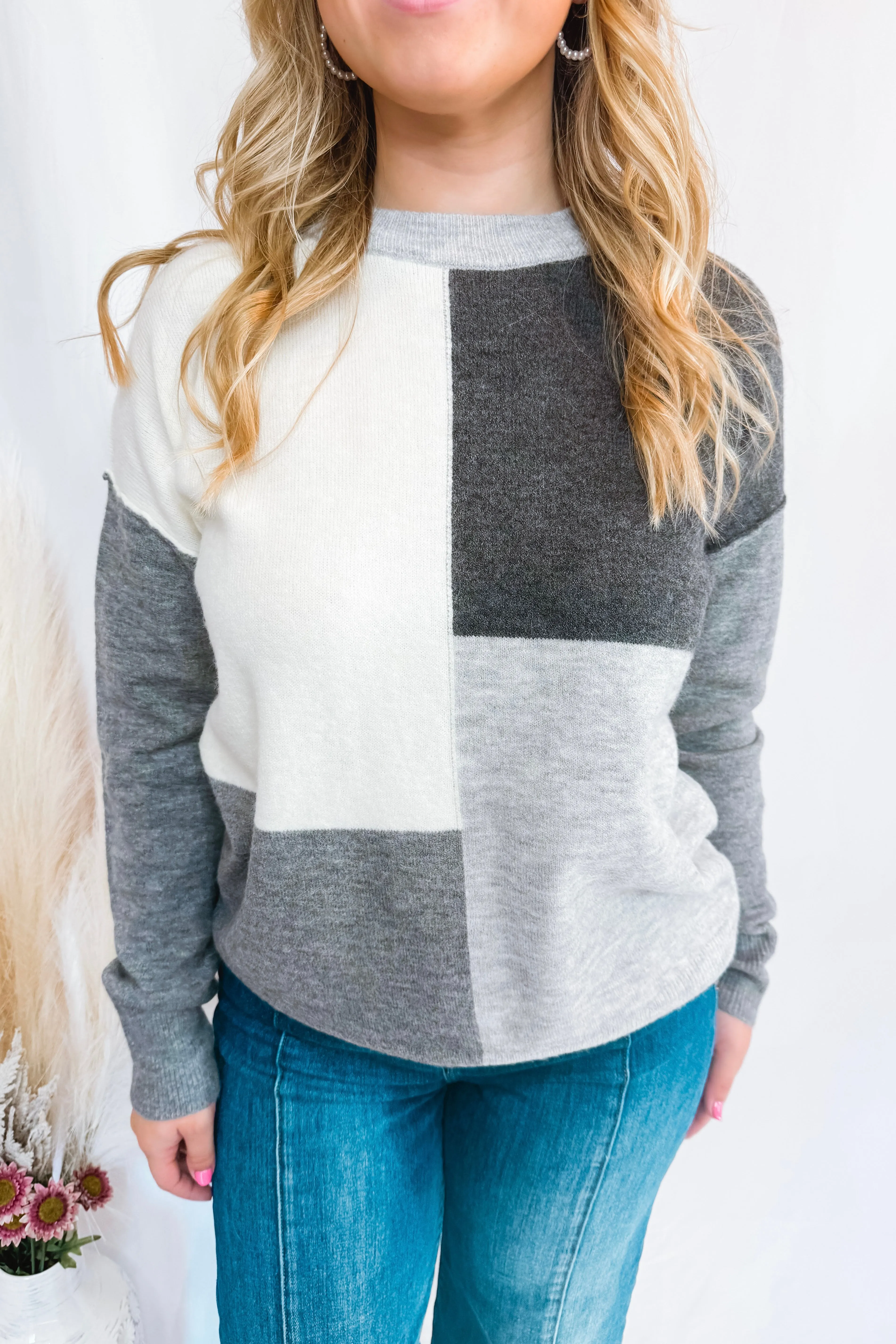 Warm Embrace Color Block Sweater - Charcoal