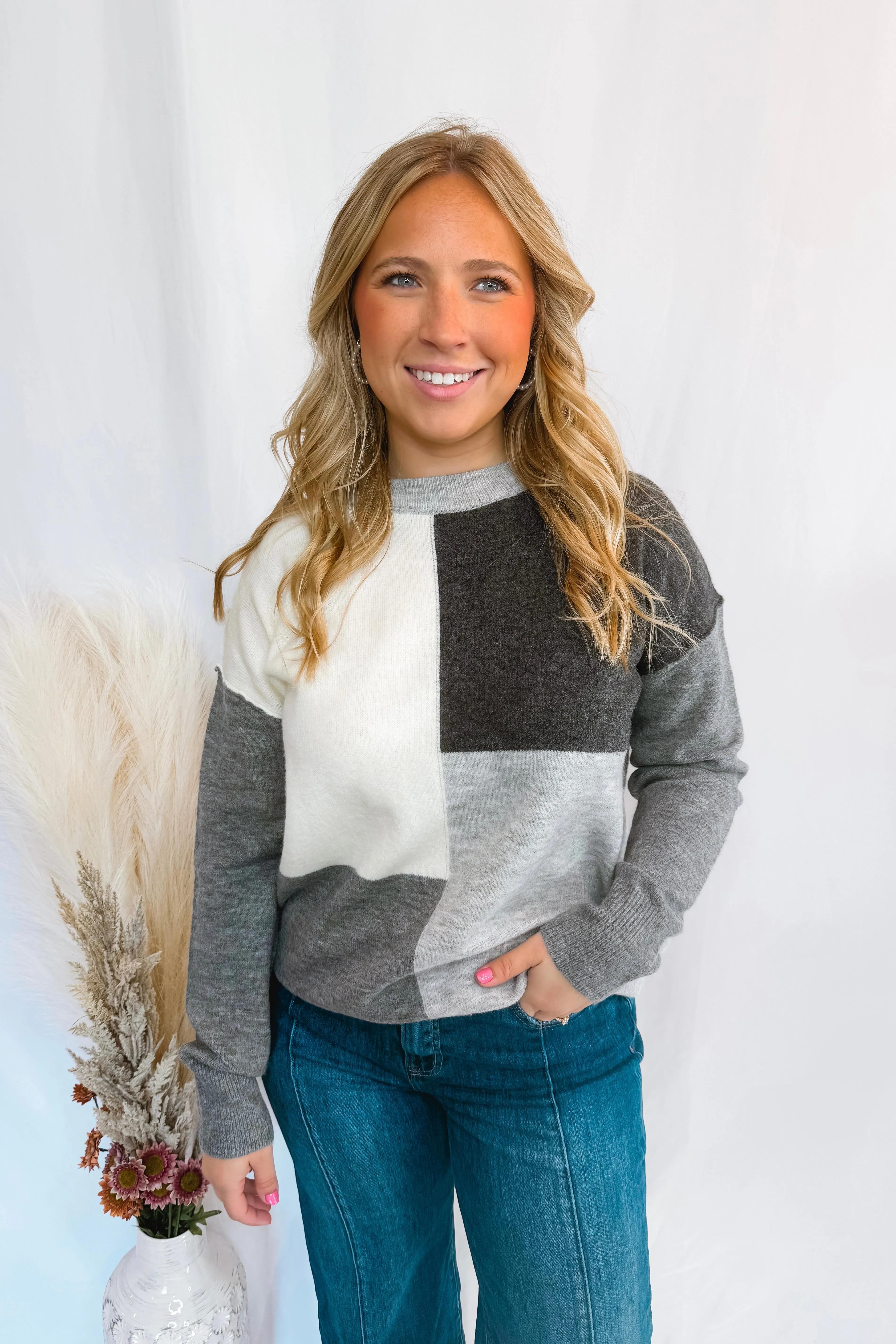 Warm Embrace Color Block Sweater - Charcoal