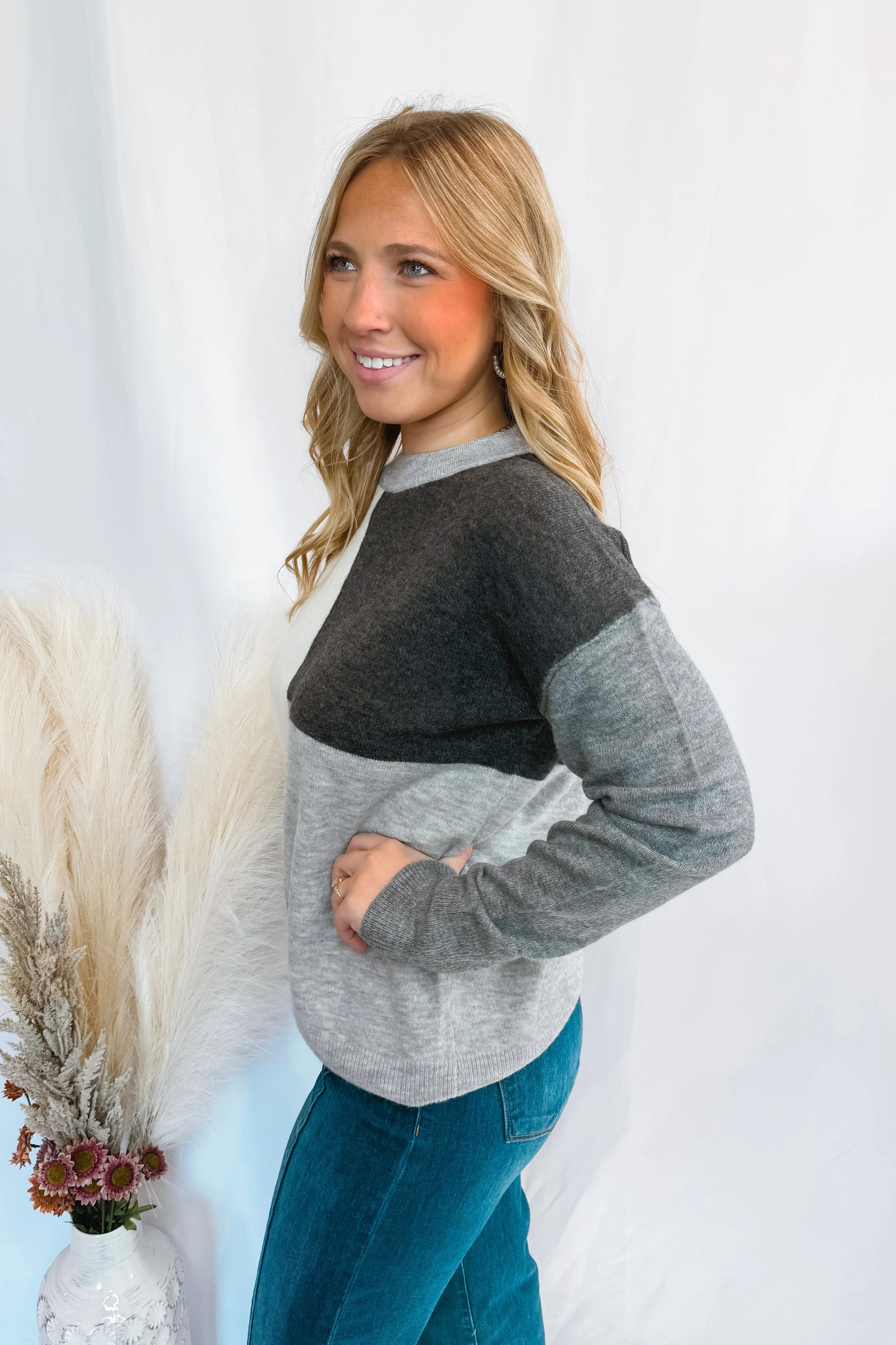 Warm Embrace Color Block Sweater - Charcoal