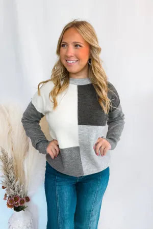 Warm Embrace Color Block Sweater - Charcoal