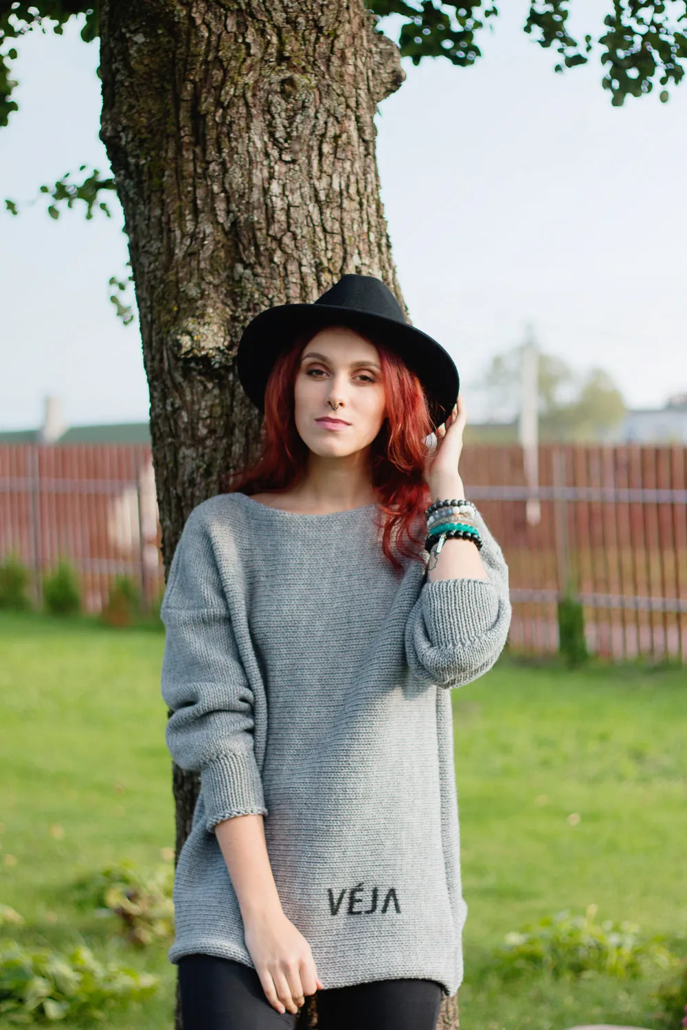 Warm long wool sweater Urban birds | VÉJA