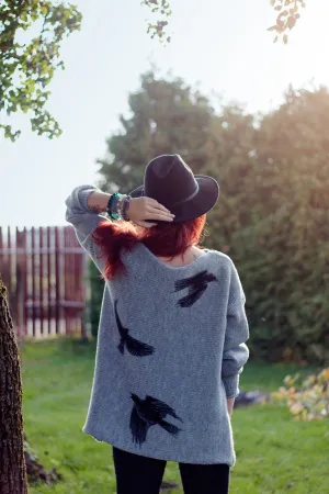 Warm long wool sweater Urban birds | VÉJA
