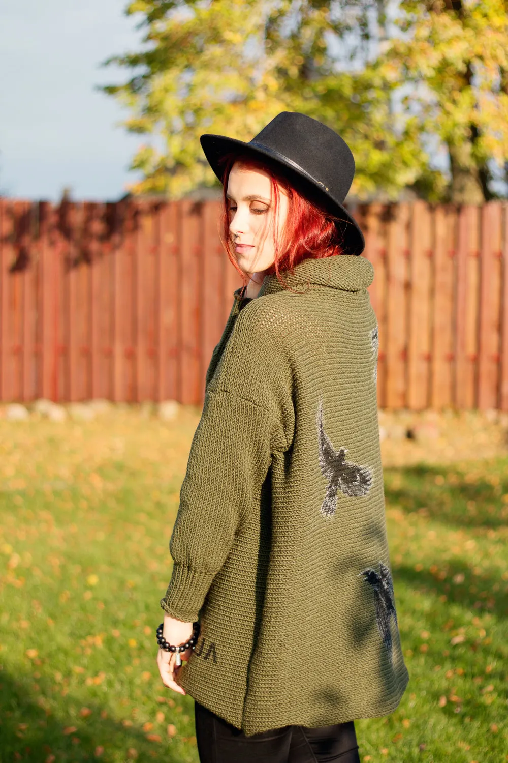 Warm long wool sweater Urban birds | VÉJA