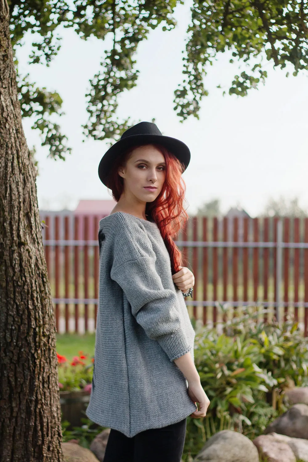Warm long wool sweater Urban birds | VÉJA