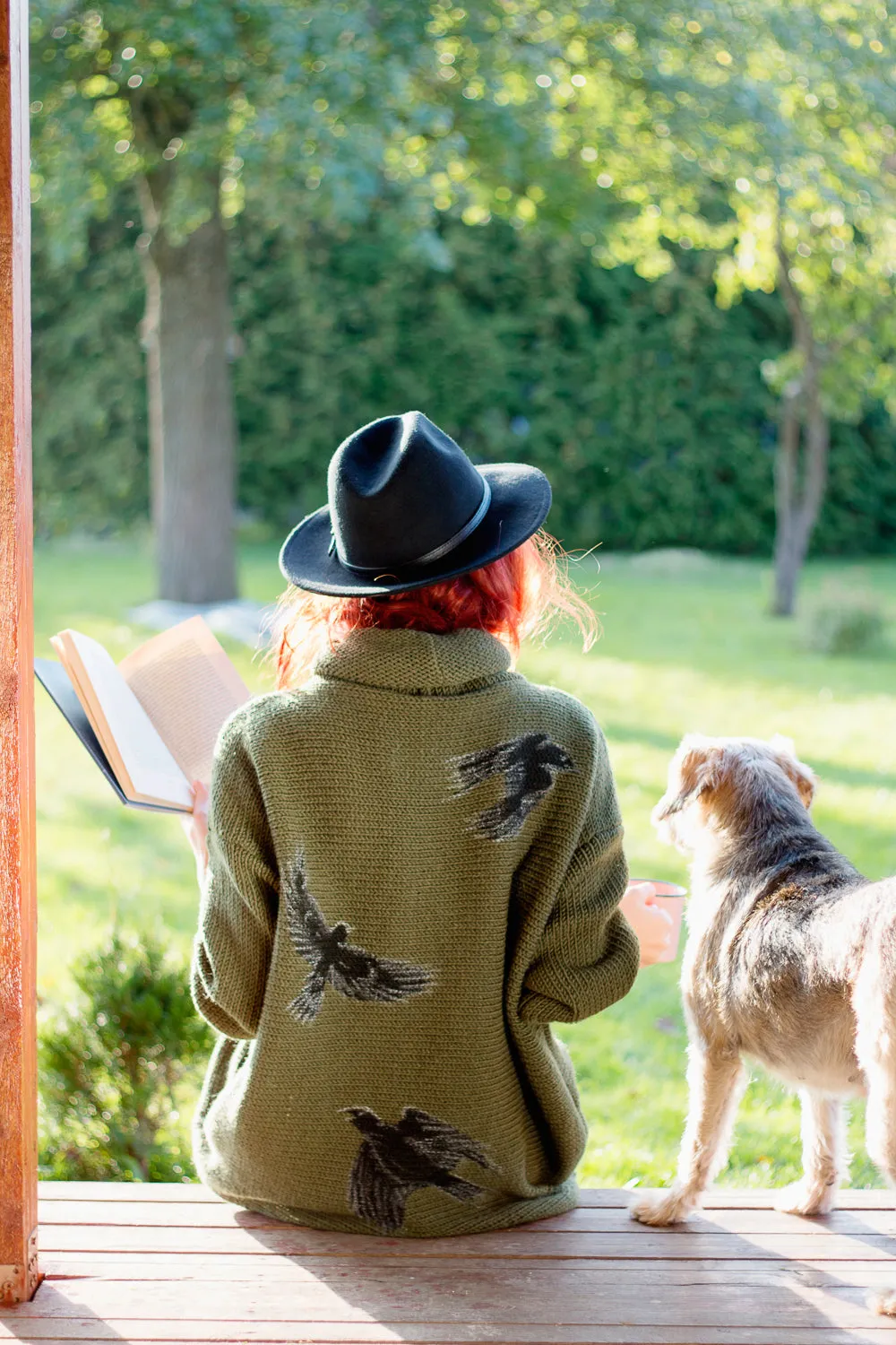 Warm long wool sweater Urban birds | VÉJA