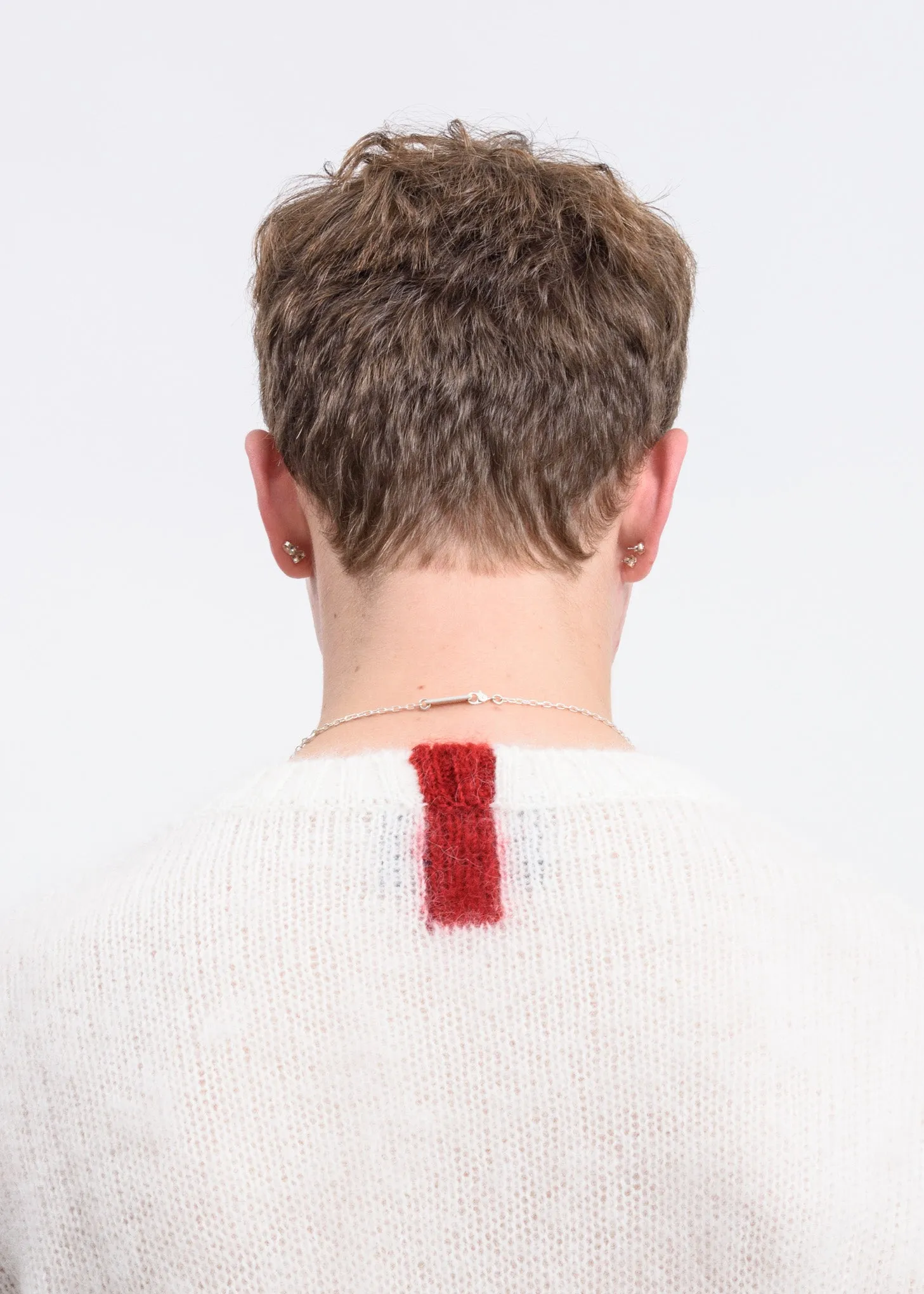 White Mohair Sweater w/ Red Colour Block