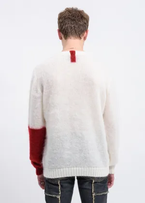 White Mohair Sweater w/ Red Colour Block