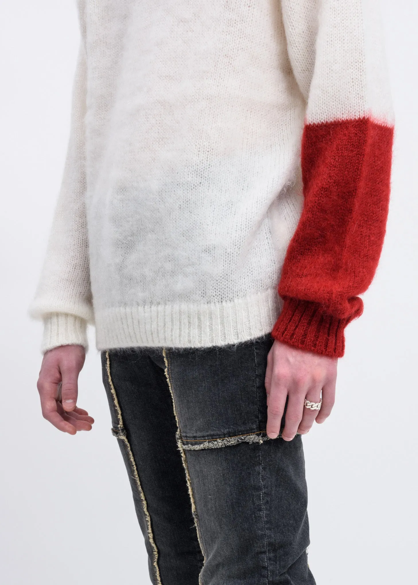 White Mohair Sweater w/ Red Colour Block