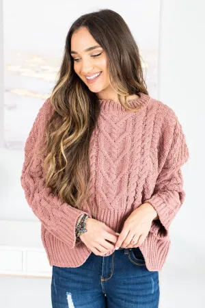 Who You Love Ginger Pink Cable Knit Sweater