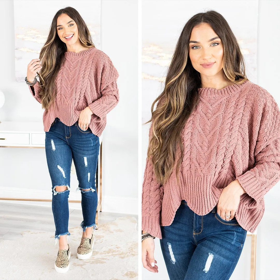 Who You Love Ginger Pink Cable Knit Sweater