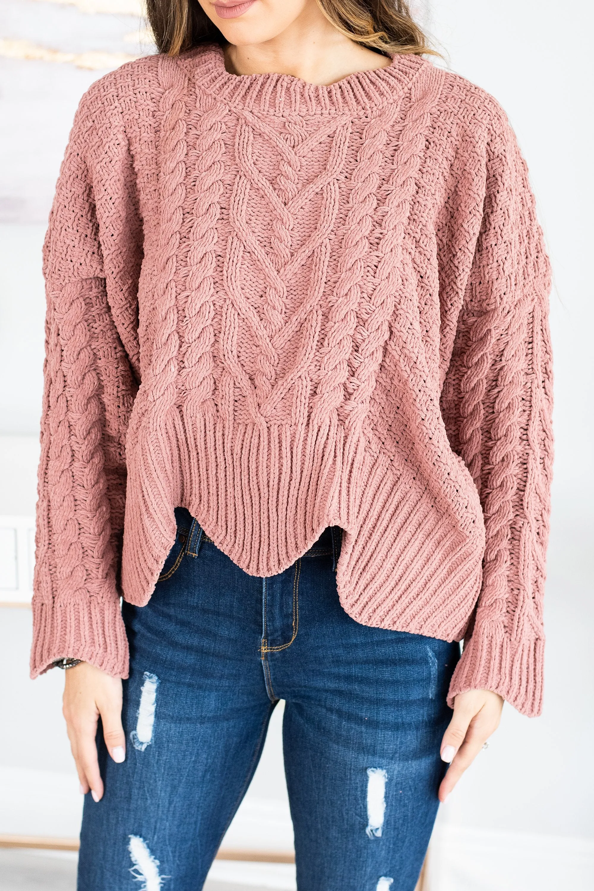 Who You Love Ginger Pink Cable Knit Sweater