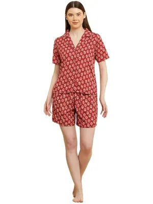 Women Night Suit Set Blue Printed (Size-M) (Color-MAROON)