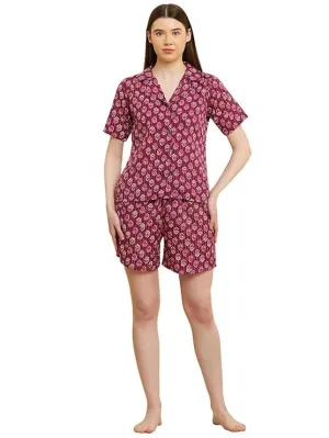Women Night Suit Set Blue Printed (Size-XS) (Color-DARK PURPLE)