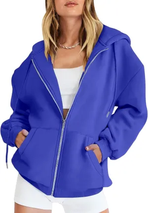 Womens Cute Hoodies Lightweight Zip Up Hooded Sweatshirt Casual Drawstring Hoodie with Pockets