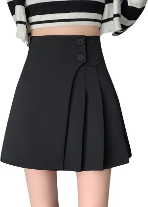 Womens Girl High Waisted Pleated Skirts A-Line Mini Skirt with Pockets School Uniform Y2K Skorts Preppy Clothes