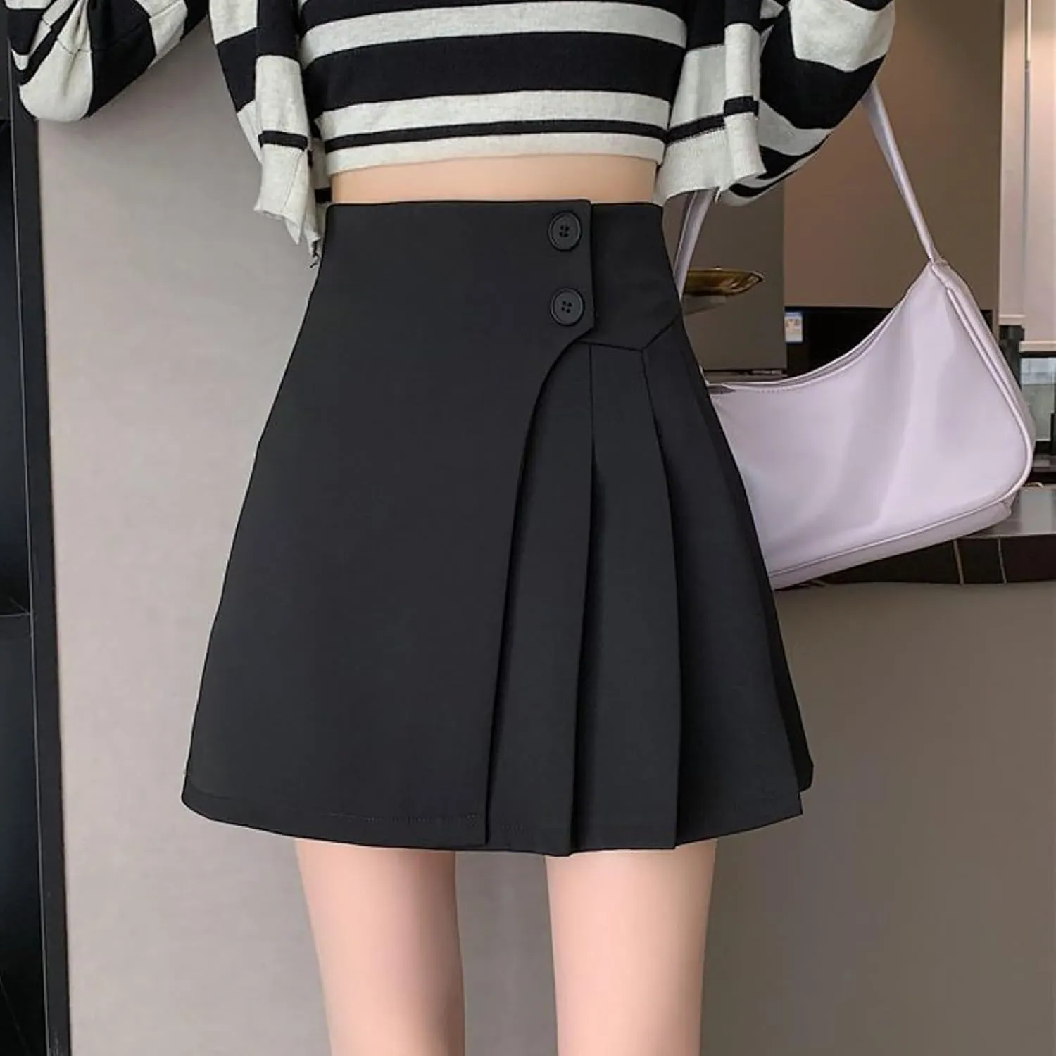 Womens Girl High Waisted Pleated Skirts A-Line Mini Skirt with Pockets School Uniform Y2K Skorts Preppy Clothes