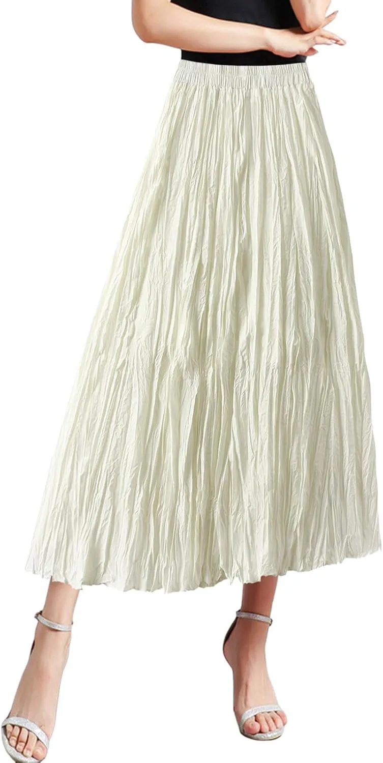 Womens Tulle Ruffle Pleated Skirts Fashion Solid Versatile A Line Maxi Skirt Holiday High Waisted Reversible Skirts