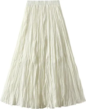 Womens Tulle Ruffle Pleated Skirts Fashion Solid Versatile A Line Maxi Skirt Holiday High Waisted Reversible Skirts