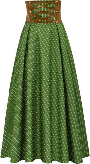 Women's Victorian Skirt Medieval Renaissance Peasant Long Skirt Criss Cross High Waist Gothic Steampunk Maxi Skirts