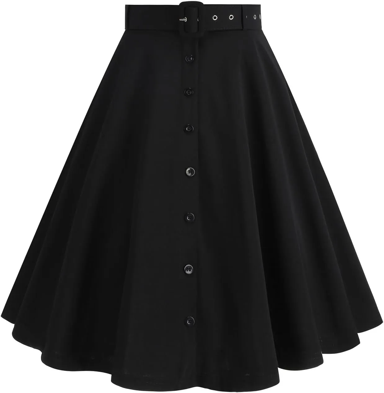 Women's Vintage Midi Skirt, Stretch High Waist A-Line Swing Skirts Elegant Prom Party Clothes with Pockets and Belts