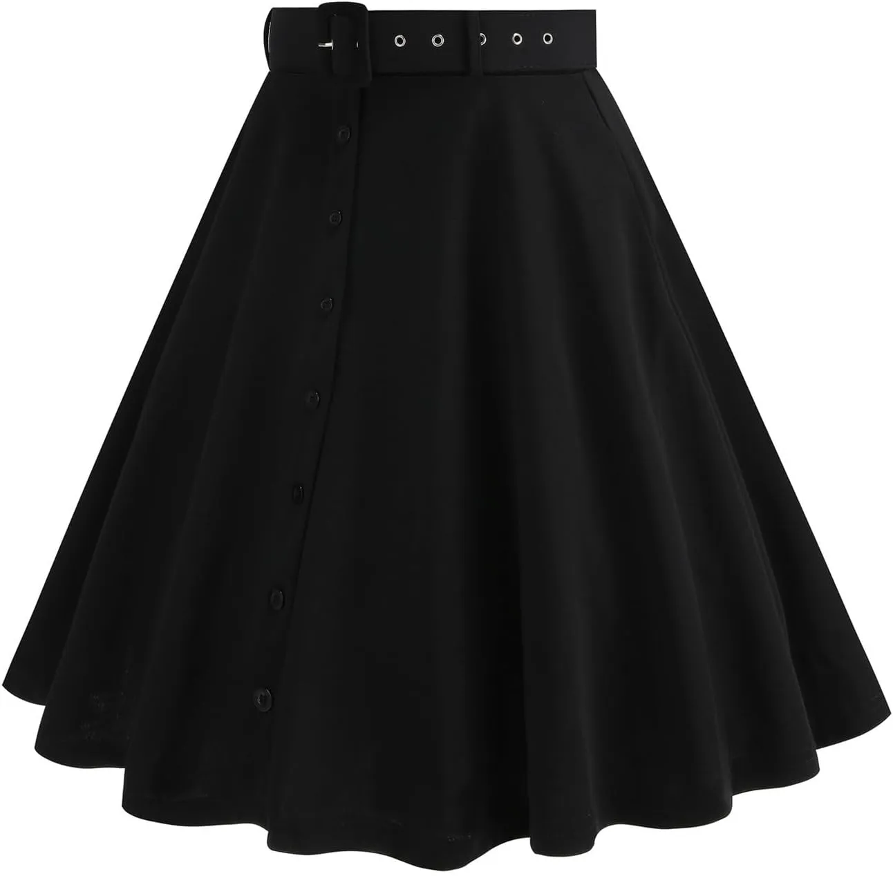 Women's Vintage Midi Skirt, Stretch High Waist A-Line Swing Skirts Elegant Prom Party Clothes with Pockets and Belts