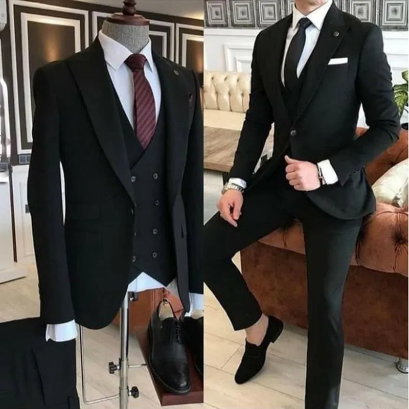 xiangtuibao Costume Homme 3 Pieces New Arrival Men Suits  Slim Fit Peak Lapel One Button Tailor Made Man Suit Blazer (Jacket Pants Vest）