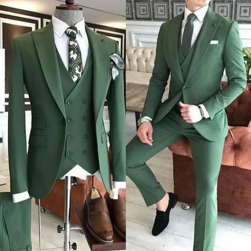 xiangtuibao Costume Homme 3 Pieces New Arrival Men Suits  Slim Fit Peak Lapel One Button Tailor Made Man Suit Blazer (Jacket Pants Vest）