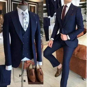 xiangtuibao Costume Homme 3 Pieces New Arrival Men Suits  Slim Fit Peak Lapel One Button Tailor Made Man Suit Blazer (Jacket Pants Vest）