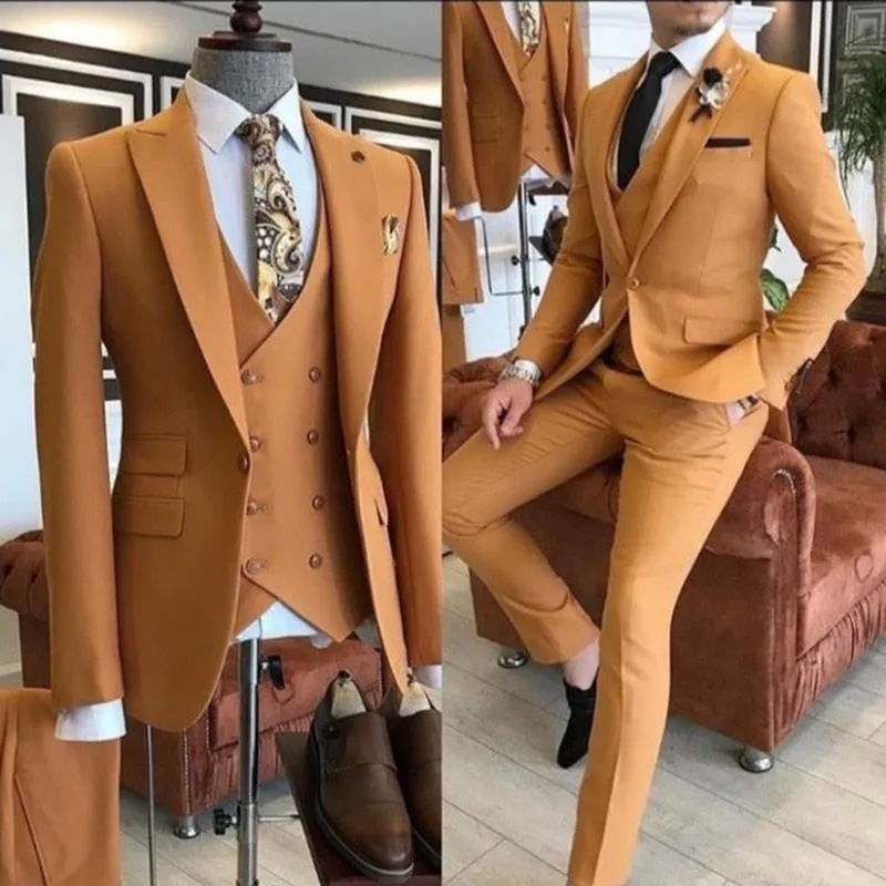 xiangtuibao Costume Homme 3 Pieces New Arrival Men Suits  Slim Fit Peak Lapel One Button Tailor Made Man Suit Blazer (Jacket Pants Vest）