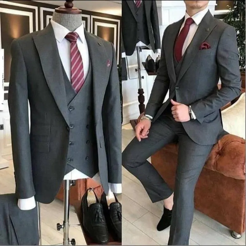 xiangtuibao Costume Homme 3 Pieces New Arrival Men Suits  Slim Fit Peak Lapel One Button Tailor Made Man Suit Blazer (Jacket Pants Vest）