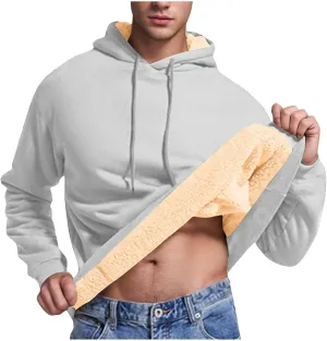 XUNRYAN Hoodies for Men Heavyweight Fleece Sweatshirt Thick Pullover Warm Hooded Sherpa Jackets Long Sleeve Shirts Outerwear