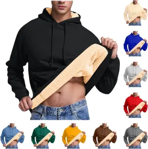 XUNRYAN Hoodies for Men Heavyweight Fleece Sweatshirt Thick Pullover Warm Hooded Sherpa Jackets Long Sleeve Shirts Outerwear