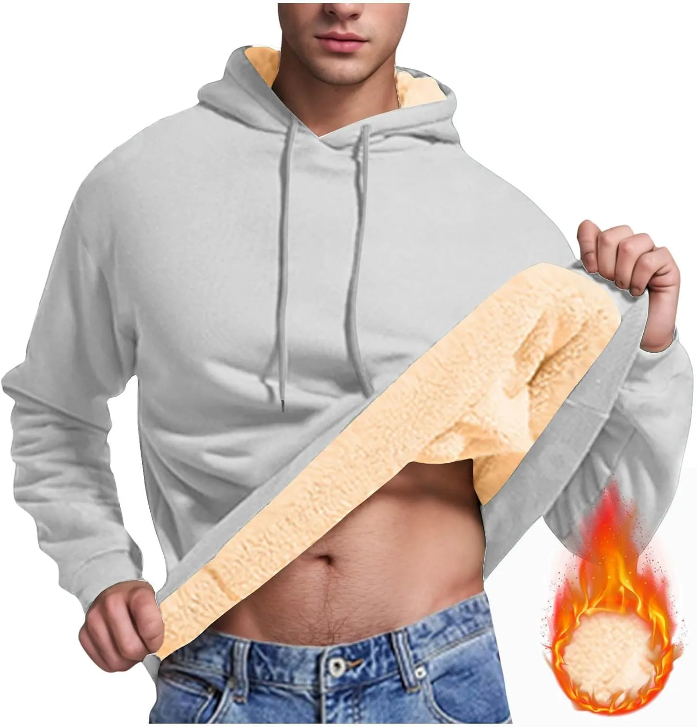 XUNRYAN Hoodies for Men Heavyweight Fleece Sweatshirt Thick Pullover Warm Hooded Sherpa Jackets Long Sleeve Shirts Outerwear