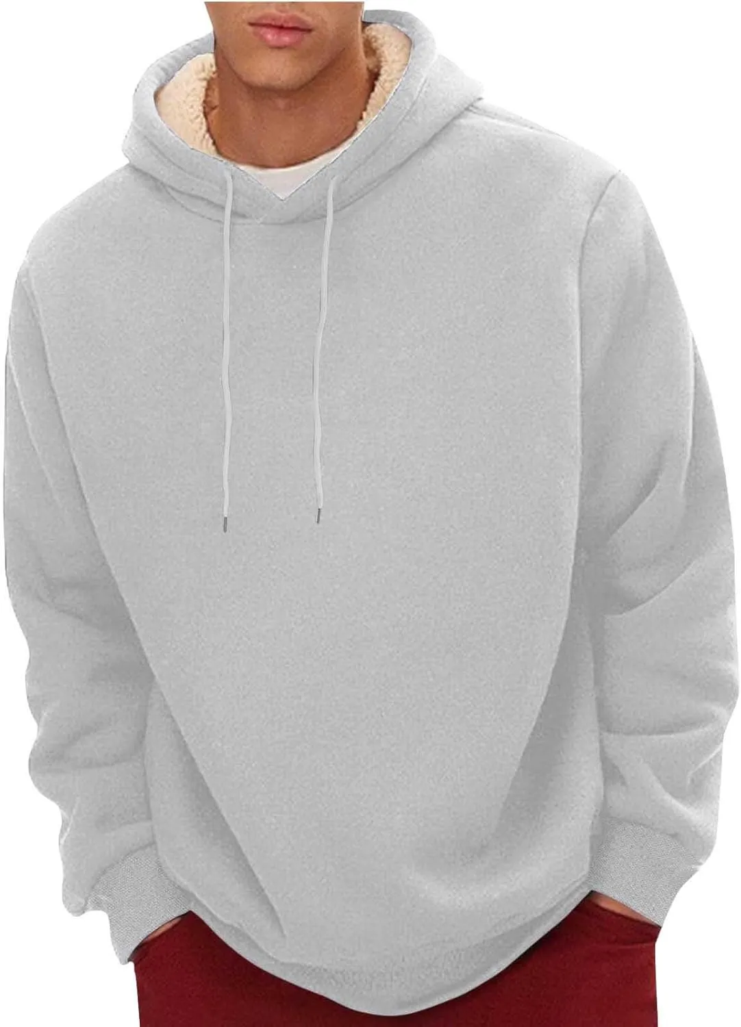 XUNRYAN Hoodies for Men Heavyweight Fleece Sweatshirt Thick Pullover Warm Hooded Sherpa Jackets Long Sleeve Shirts Outerwear