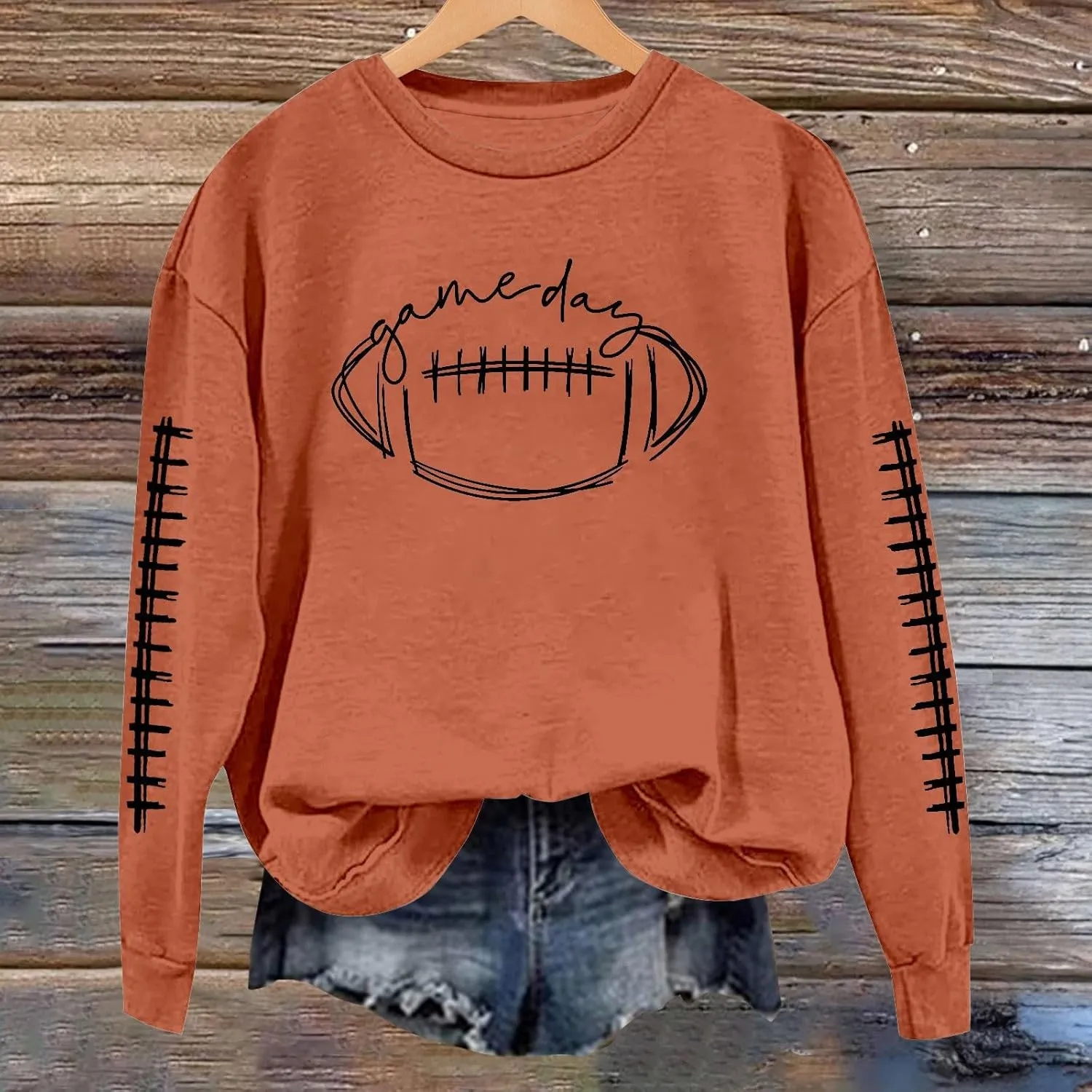 ZWRXW Game Day Sweatshirt for Women Casual Football Graphic Hoodies Oversized Long Sleeve Crewneck Pullover Trendy Fall Tops
