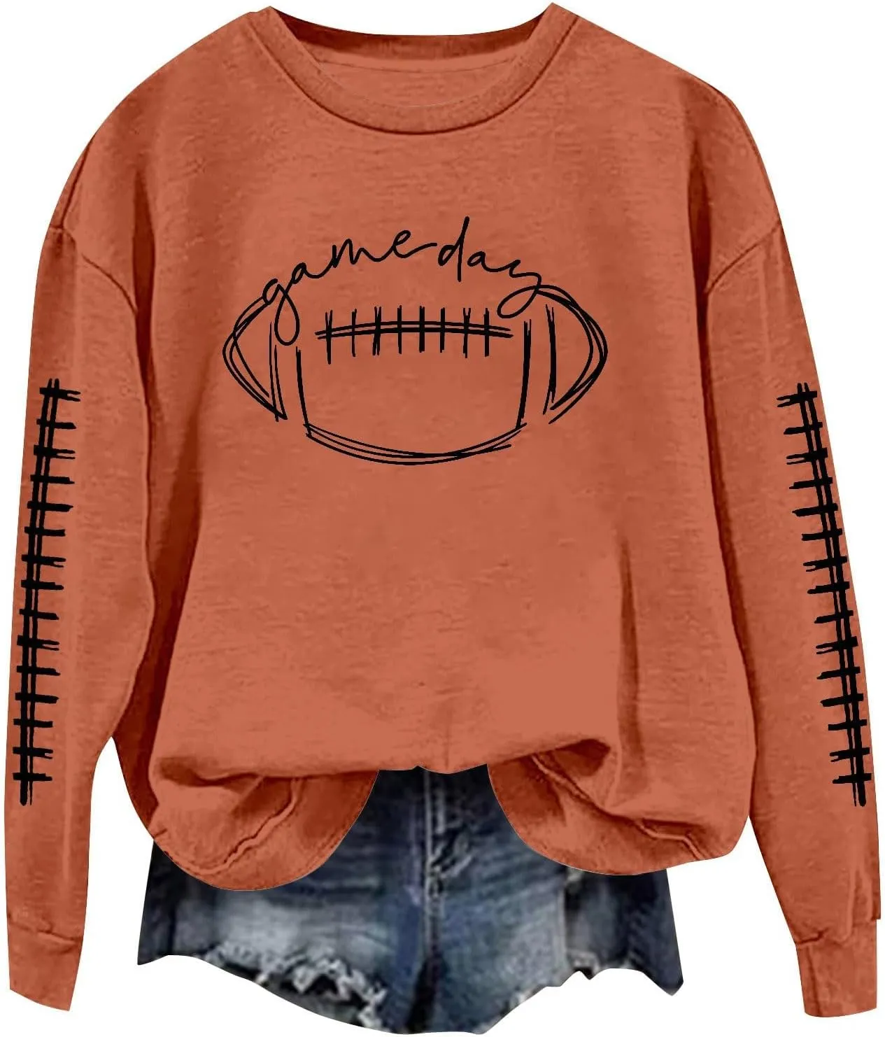 ZWRXW Game Day Sweatshirt for Women Casual Football Graphic Hoodies Oversized Long Sleeve Crewneck Pullover Trendy Fall Tops
